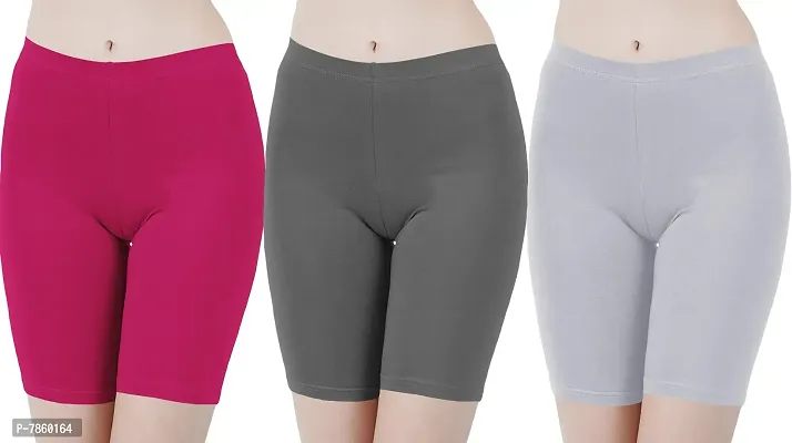 Buy That Trendz Cotton Tight Fit Lycra Stretchable Cycling Shorts Womens | Shorties for Active wear/Exercise/Workout/Yoga/Gym/Cycle/Running Rani Pink Light Skin Khaki Combo Pack of 3