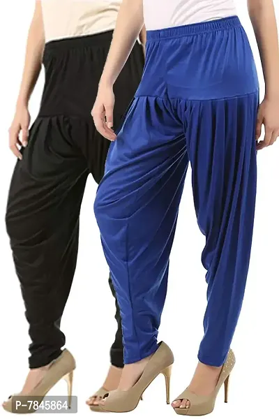 Buy That Trendz Women's Cotton Viscose Lycra Dhoti Patiyala Salwar Harem Bottoms Pants Black Royal Blue Combo Pack of 2