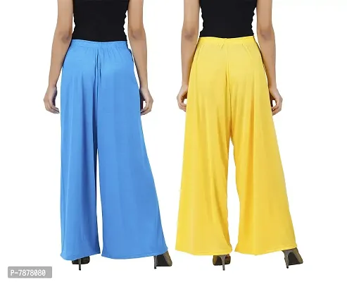 Buy That trendz Womens M to 6XL Cotton Viscose Loose Fit Flared Wide Leg Palazzo Pants for Turquoise Yellow 2 Pack Combo Medium-thumb3