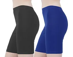Buy That Trendz Cotton Lycra Tight Fit Stretchable Cycling Shorts Women's | Shorties for Active wear/Exercise/Workout/Yoga/Gym/Cycle/Running Black Navy Combo Pack of 2-thumb1