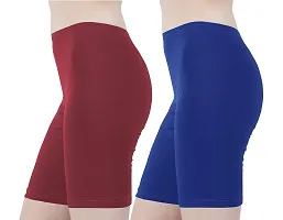 Buy That Trendz Cotton Lycra Tight Fit Stretchable Cycling Shorts Women's | Shorties for Active wear/Exercise/Workout/Yoga/Gym/Cycle/Running Dark Skin Khaki Combo Pack of 2-thumb1