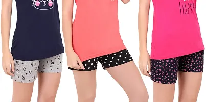 Buy That Trendz Cotton Printed Regular Lounge S to 3XL Night Shorts for Womens Ice Cream Grey Polka Dot Black Floral Leaf Navy Medium-thumb1