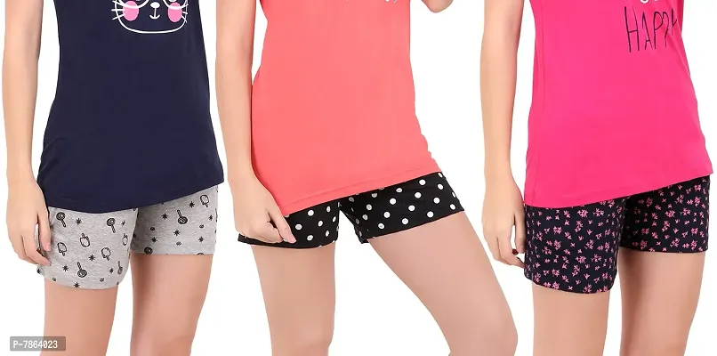 Buy That Trendz Cotton Printed Regular Lounge S to 3XL Night Shorts for Womens Ice Cream Grey Polka Dot Black Floral Leaf Navy Medium-thumb2