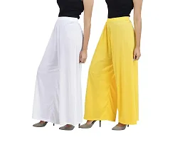 Buy That trendz Womens M to 6XL Cotton Viscose Loose Fit Flared Wide Leg Palazzo Pants for White Yellow 2 Pack Combo XXX-Large-thumb1