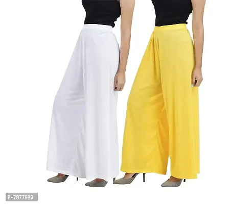 Buy That trendz Womens M to 6XL Cotton Viscose Loose Fit Flared Wide Leg Palazzo Pants for White Yellow 2 Pack Combo XXX-Large-thumb2