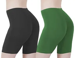 Buy That Trendz Cotton Lycra Tight Fit Stretchable Cycling Shorts Women's | Shorties for Active wear/Exercise/Workout/Yoga/Gym/Cycle/Running Dark Skin Khaki Combo Pack of 2-thumb2