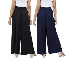 Buy That trendz Womens M to 6XL Cotton Viscose Loose Fit Flared Wide Leg Palazzo Pants for Black Navy 2 Pack Combo XXXX-Large-thumb2