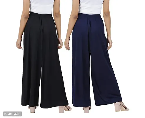 Buy That trendz Womens M to 6XL Cotton Viscose Loose Fit Flared Wide Leg Palazzo Pants for Black Navy 2 Pack Combo XXXX-Large-thumb3