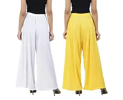 Buy That trendz Womens M to 6XL Cotton Viscose Loose Fit Flared Wide Leg Palazzo Pants for White Yellow 2 Pack Combo XXX-Large-thumb2