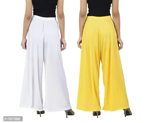 Buy That trendz Womens M to 6XL Cotton Viscose Loose Fit Flared Wide Leg Palazzo Pants for White Yellow 2 Pack Combo XXX-Large-thumb3