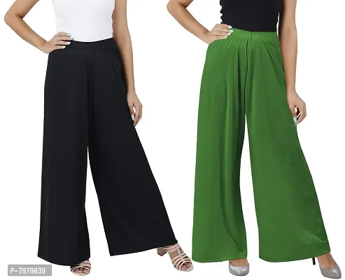 Buy That Trendz Womens M to 4XL Cotton Viscose Loose Fit Flared Wide Leg Palazzo Pants for Black Jade Green 2 Pack Combo XXXX-Large-thumb0