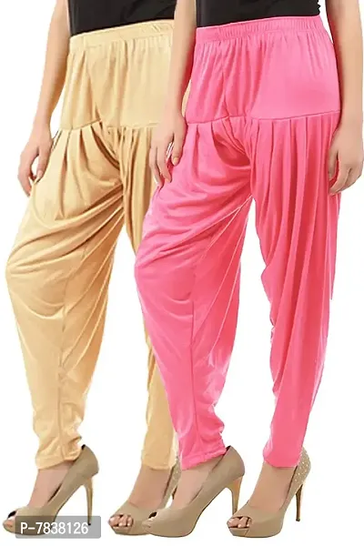 Buy That Trendz Women's Cotton Viscose Lycra Dhoti Patiyala Salwar Harem Bottoms Pants Light Skin Rose Combo Pack of 2