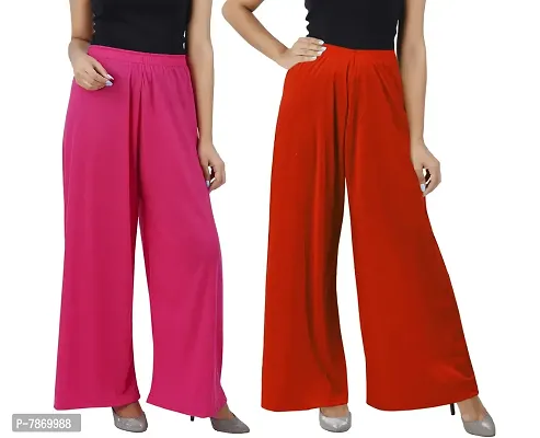 Buy That Trendz M to 6XL Cotton Viscose Loose Fit Flared Wide Leg Palazzo Pants for Women White Orange Combo Pack of 2-thumb0