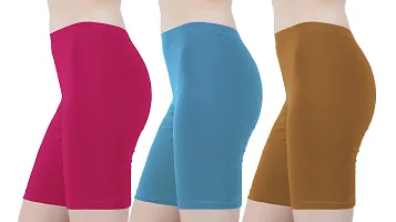 Buy That Trendz Cotton Tight Fit Lycra Stretchable Cycling Shorts Womens | Shorties for Active wear/Exercise/Workout/Yoga/Gym/Cycle/Running Rani Pink Turquoise Khaki Combo Pack of 3 XXX-Large-thumb1