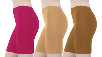 Buy That Trendz Cotton Tight Fit Lycra Stretchable Cycling Shorts Womens | Shorties for Active wear/Exercise/Workout/Yoga/Gym/Cycle/Running Rani Pink Light Skin Khaki Combo Pack of 3-thumb1