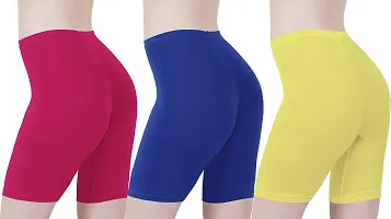 Buy That Trendz Cotton Tight Fit Lycra Stretchable Cycling Shorts Womens | Shorties for Active wear/Exercise/Workout/Yoga/Gym/Cycle/Running Rani Pink Light Skin Khaki Combo Pack of 3-thumb2