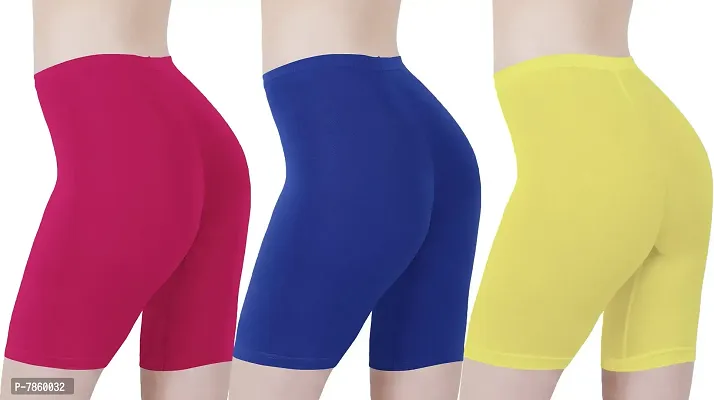 Buy That Trendz Cotton Tight Fit Lycra Stretchable Cycling Shorts Womens | Shorties for Active wear/Exercise/Workout/Yoga/Gym/Cycle/Running Rani Pink Light Skin Khaki Combo Pack of 3-thumb3