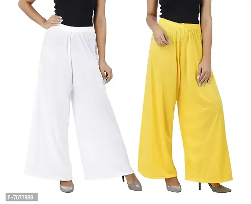 Buy That trendz Womens M to 6XL Cotton Viscose Loose Fit Flared Wide Leg Palazzo Pants for White Yellow 2 Pack Combo XXX-Large-thumb0
