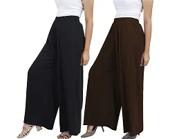 Buy That Trendz Womens M to 4XL Cotton Viscose Loose Fit Flared Wide Leg Palazzo Pants for Black Bottle Green 2 Pack Combo XXX-Large-thumb1