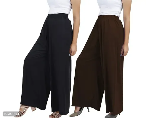 Buy That Trendz Womens M to 4XL Cotton Viscose Loose Fit Flared Wide Leg Palazzo Pants for Black Bottle Green 2 Pack Combo XXX-Large-thumb2