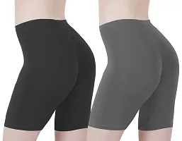 Buy That Trendz Cotton Lycra Tight Fit Stretchable Womens Cycling Shorts | Exercise/Shorties for Active wear/Workout/Yoga/Gym/Cycle/Running Black Turquoise Combo Pack of 2-thumb2