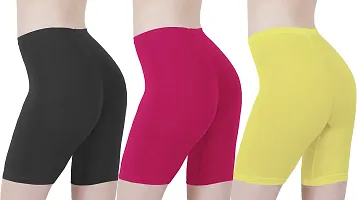 Buy That Trendz Cotton Lycra Tight Fit Stretchable Cycling Shorts Womens | Shorties for Active wear/Exercise/Workout/Yoga/Gym/Cycle/Running White Red Khaki Combo Pack of 3-thumb2