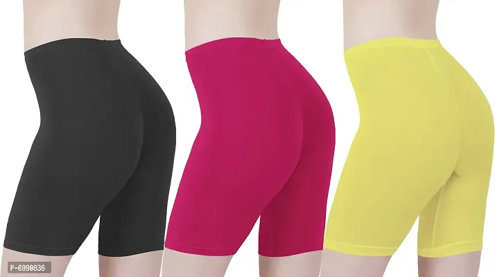 Buy That Trendz Cotton Lycra Tight Fit Stretchable Cycling Shorts Womens | Shorties for Active wear/Exercise/Workout/Yoga/Gym/Cycle/Running White Red Khaki Combo Pack of 3-thumb3