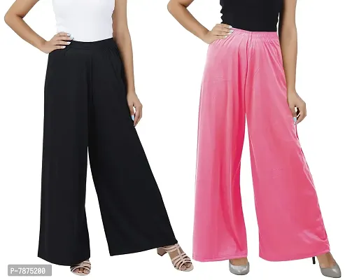 Buy That Trendz Womens M to 4XL Cotton Viscose Loose Fit Flared Wide Leg Palazzo Pants for Black Rose 2 Pack Combo XXX-Large