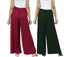Buy That Trendz Womens M to 4XL Cotton Viscose Loose Fit Flared Wide Leg Palazzo Pants for Maroon Bottle Green 2 Pack Combo XX-Large-thumb2