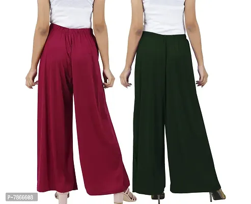 Buy That Trendz Womens M to 4XL Cotton Viscose Loose Fit Flared Wide Leg Palazzo Pants for Maroon Bottle Green 2 Pack Combo XX-Large-thumb3