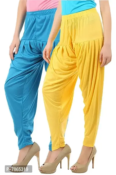 Buy That Trendz Women's Relaxed Fit Cotton Viscose Lycra Dhoti Patiyala Salwar Harem Bottom Pants Turquoise Yellow XXX-Large Combo Pack of 2