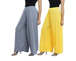 Buy That trendz Womens M to 6XL Cotton Viscose Loose Fit Flared Wide Leg Palazzo Pants for Grey Yellow 2 Pack Combo XXX-Large-thumb1