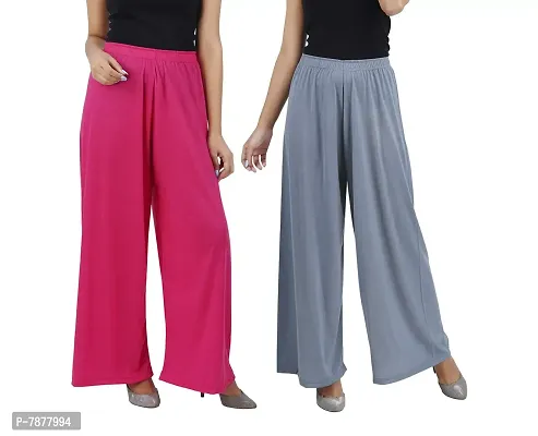 Buy That trendz Womens M to 6XL Cotton Viscose Loose Fit Flared Wide Leg Palazzo Pants for Rani Pink Grey 2 Pack Combo XXXX-Large-thumb0
