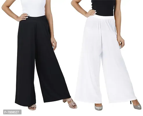 Buy That trendz Womens M to 6XL Cotton Viscose Loose Fit Flared Wide Leg Palazzo Pants for Black White 2 Pack Combo XXX-Large