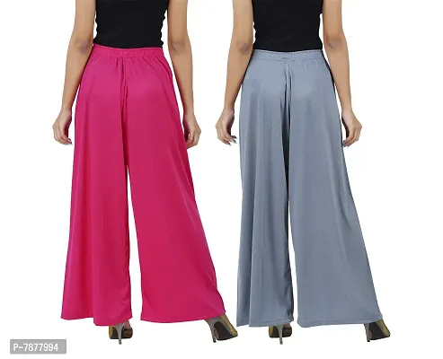 Buy That trendz Womens M to 6XL Cotton Viscose Loose Fit Flared Wide Leg Palazzo Pants for Rani Pink Grey 2 Pack Combo XXXX-Large-thumb3