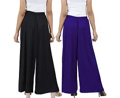 Buy That Trendz M to 6XL Cotton Viscose Loose Fit Flared Wide Leg Palazzo Pants for Women Black Purple Combo Pack of 2 Large-thumb2