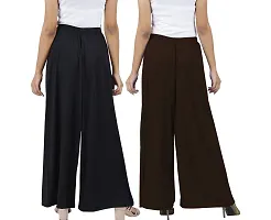 Buy That Trendz Womens M to 4XL Cotton Viscose Loose Fit Flared Wide Leg Palazzo Pants for Black Bottle Green 2 Pack Combo XXX-Large-thumb2