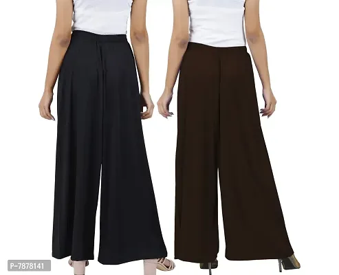 Buy That Trendz Womens M to 4XL Cotton Viscose Loose Fit Flared Wide Leg Palazzo Pants for Black Bottle Green 2 Pack Combo XXX-Large-thumb3