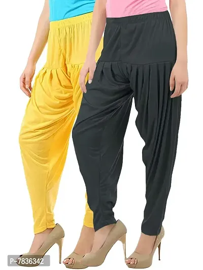 Buy That Trendz Women's Cotton Viscose Lycra Dhoti Patiyala Salwar Harem Bottoms Pants Yellow Dark Grey Combo Pack of 2