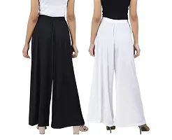 Buy That TrendzD84 M to 6XL Cotton Viscose Loose Fit Flared Wide Leg Palazzo Pants for Women Black White Combo Pack of 2 XXXX-Large-thumb2