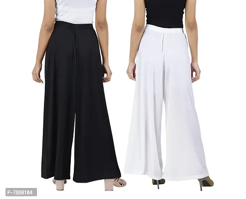 Buy That TrendzD84 M to 6XL Cotton Viscose Loose Fit Flared Wide Leg Palazzo Pants for Women Black White Combo Pack of 2 XXXX-Large-thumb3