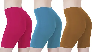 Buy That Trendz Cotton Tight Fit Lycra Stretchable Cycling Shorts Womens | Shorties for Active wear/Exercise/Workout/Yoga/Gym/Cycle/Running Rani Pink Turquoise Khaki Combo Pack of 3 XXX-Large-thumb2