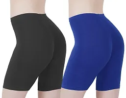 Buy That Trendz Cotton Lycra Tight Fit Stretchable Cycling Shorts Women's | Shorties for Active wear/Exercise/Workout/Yoga/Gym/Cycle/Running Black Navy Combo Pack of 2-thumb2