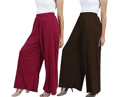 Buy That Trendz M to 6XL Cotton Viscose Loose Fit Flared Wide Leg Palazzo Pants for Women White Chocolate Brown Combo Pack of 2-thumb1