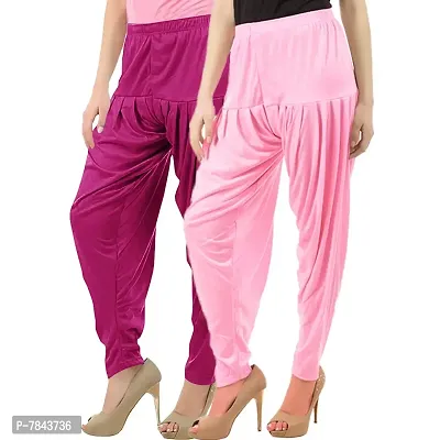 Buy That Trendz Women's Cotton Viscose Lycra Dhoti Patiyala Salwar Harem Bottoms Pants Purple Baby Pink-thumb0