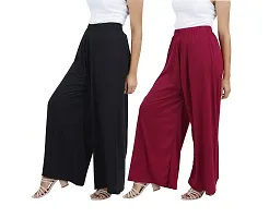 Buy That trendz Womens M to 6XL Cotton Viscose Loose Fit Flared Wide Leg Palazzo Pants for Black Maroon 2 Pack Combo X-Large-thumb1