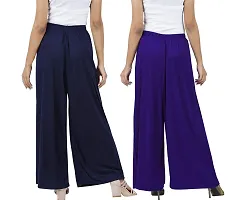 Buy That Trendz M to 6XL Cotton Viscose Loose Fit Flared Wide Leg Palazzo Pants for Women's Navy Purple Combo Pack of 2 Large-thumb2
