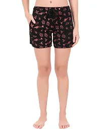 Buy That Trendz Cotton Print Regular Lounge S to 3XL Night Shorts for Womens Zigzag Black Floral Leaf Black Floral Leaf Navy XXX-Large-thumb4