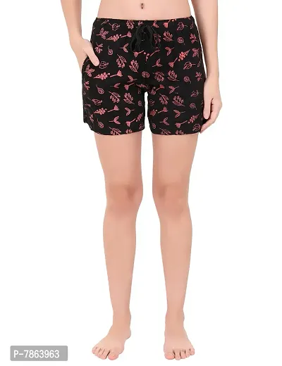 Buy That Trendz Cotton Print Regular Lounge S to 3XL Night Shorts for Womens Zigzag Black Floral Leaf Black Floral Leaf Navy XXX-Large-thumb5