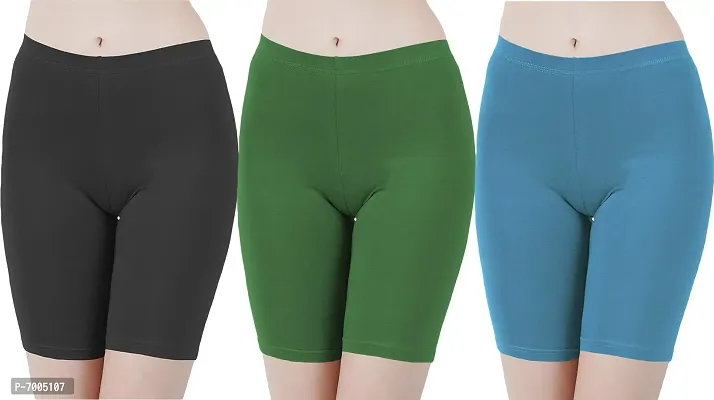 Buy That Trendz Cotton Lycra Tight Stretchable Cycling Shorts Womens | Shorties for Active wear/Exercise/Workout/Yoga/Gym/Cycle/Running Black Jade Green Turquoise Combo Pack of 3 X-Large